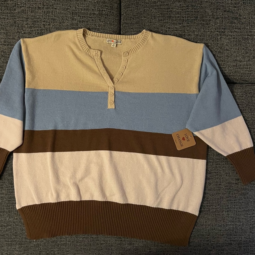 Love Change Plus Size 3X Colorblock Henley Sweater NWT